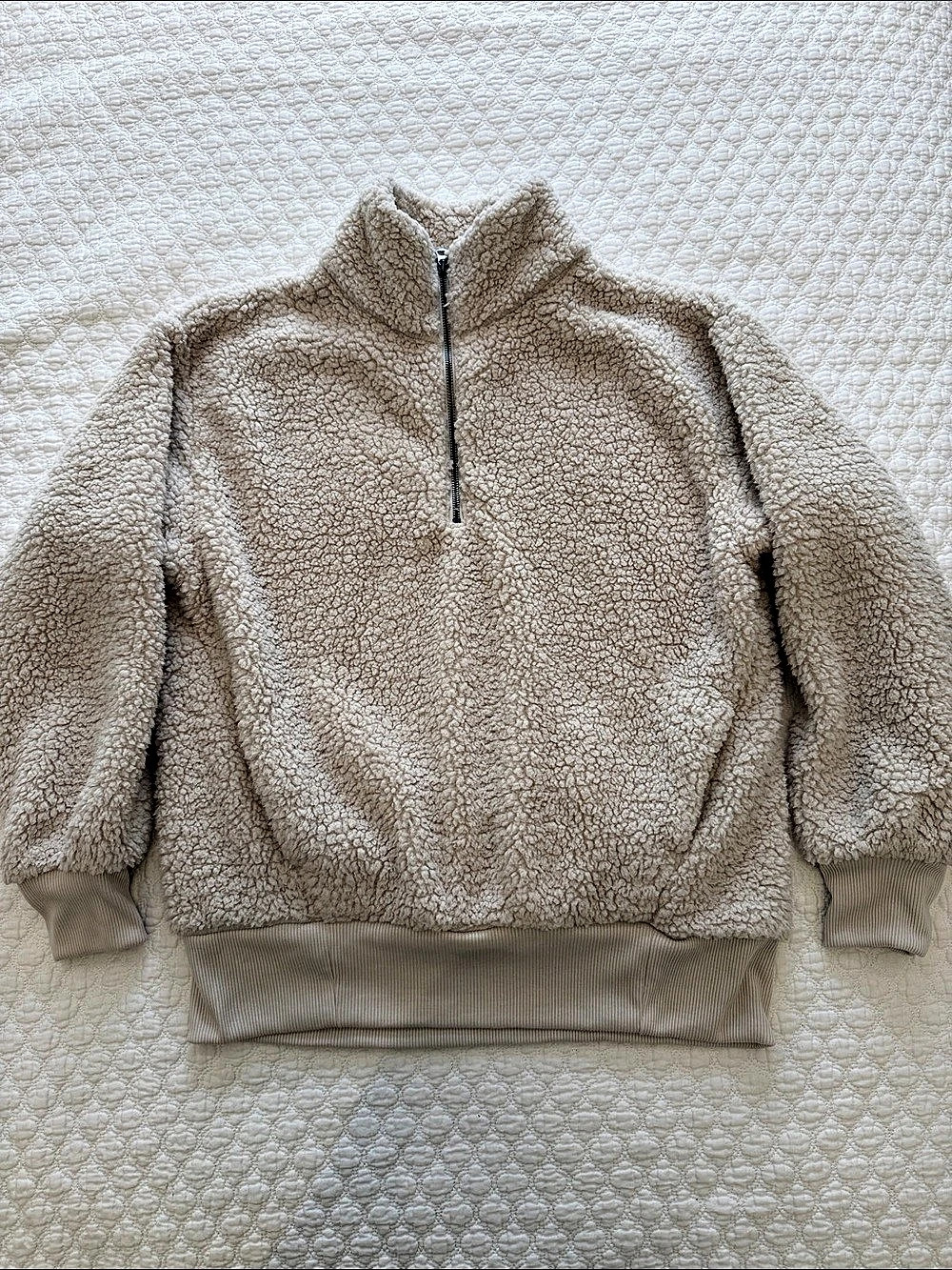 American Eagle Beige Sherpa Quarter-Zip Jacket Like New, S